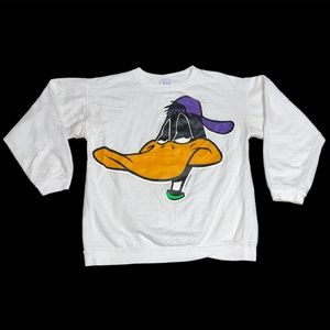Vintage Looney Tunes Daffy Duck Crewneck Size Medium White 1993 Warner Bros